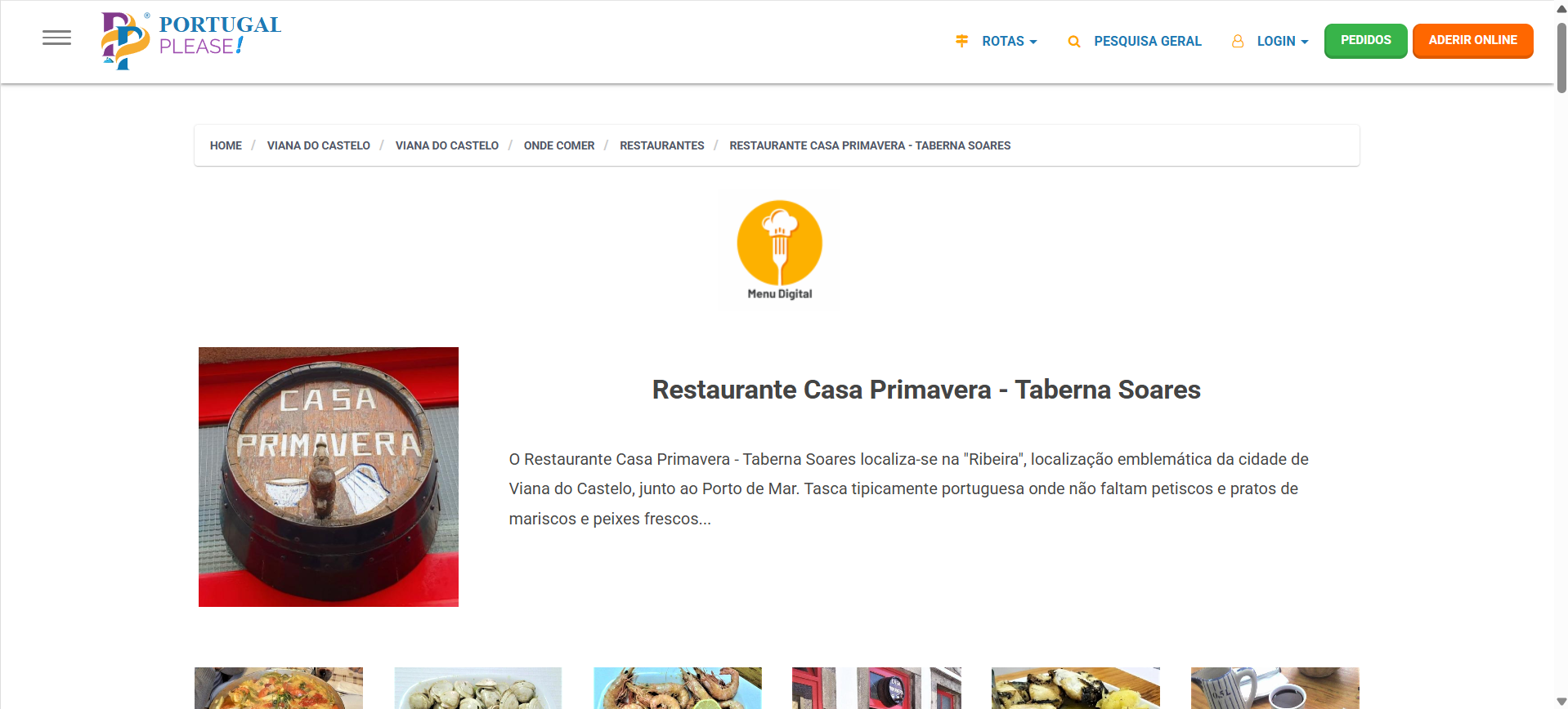 Página de diretório antiga do Restaurante Casa Primavera - Taberna Soares